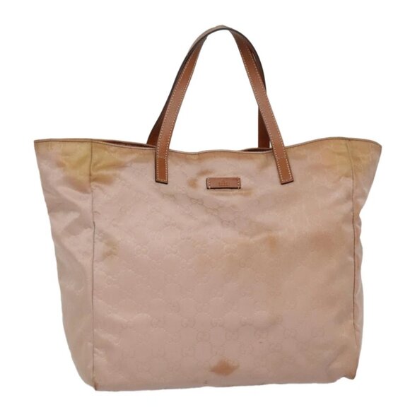 GUCCI GG Nylon Tote Bag Pink Brown Gold 282439 Auth 92132 - Picture 1 of 16